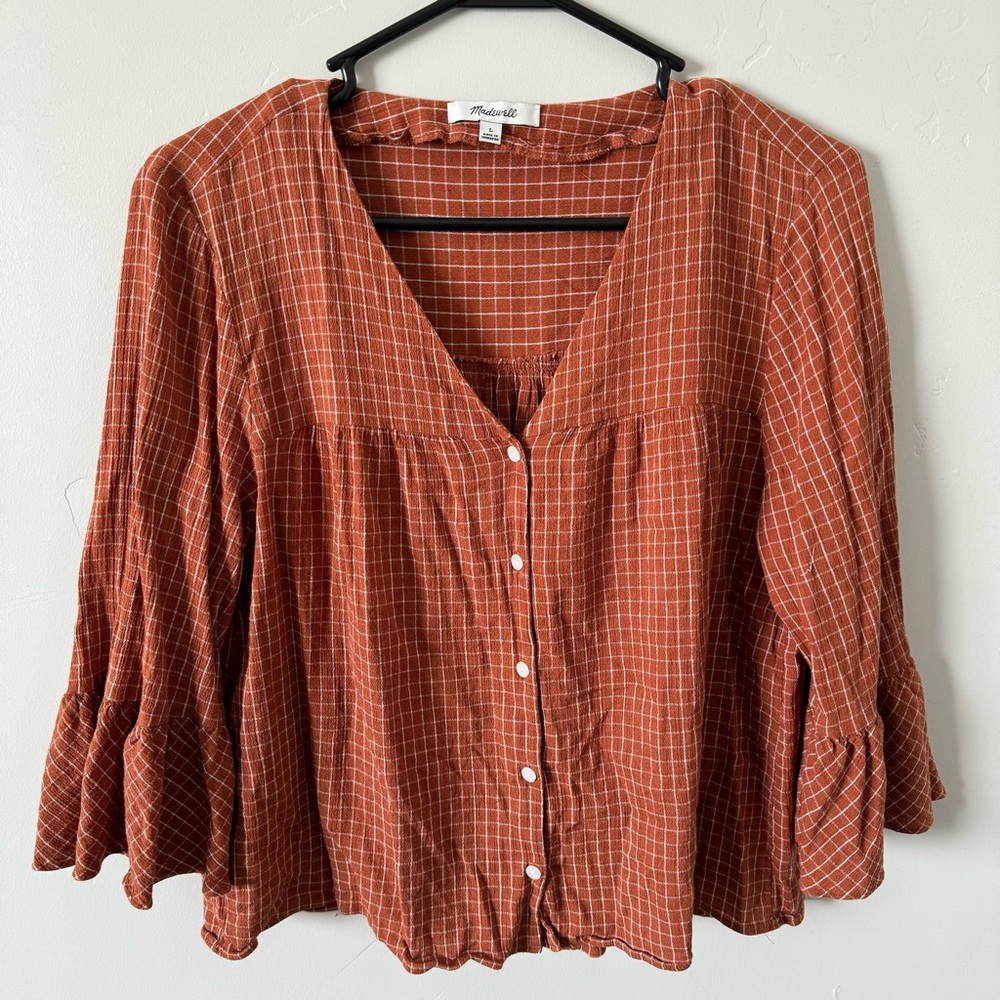 Madewell Rust Checked Blouse
